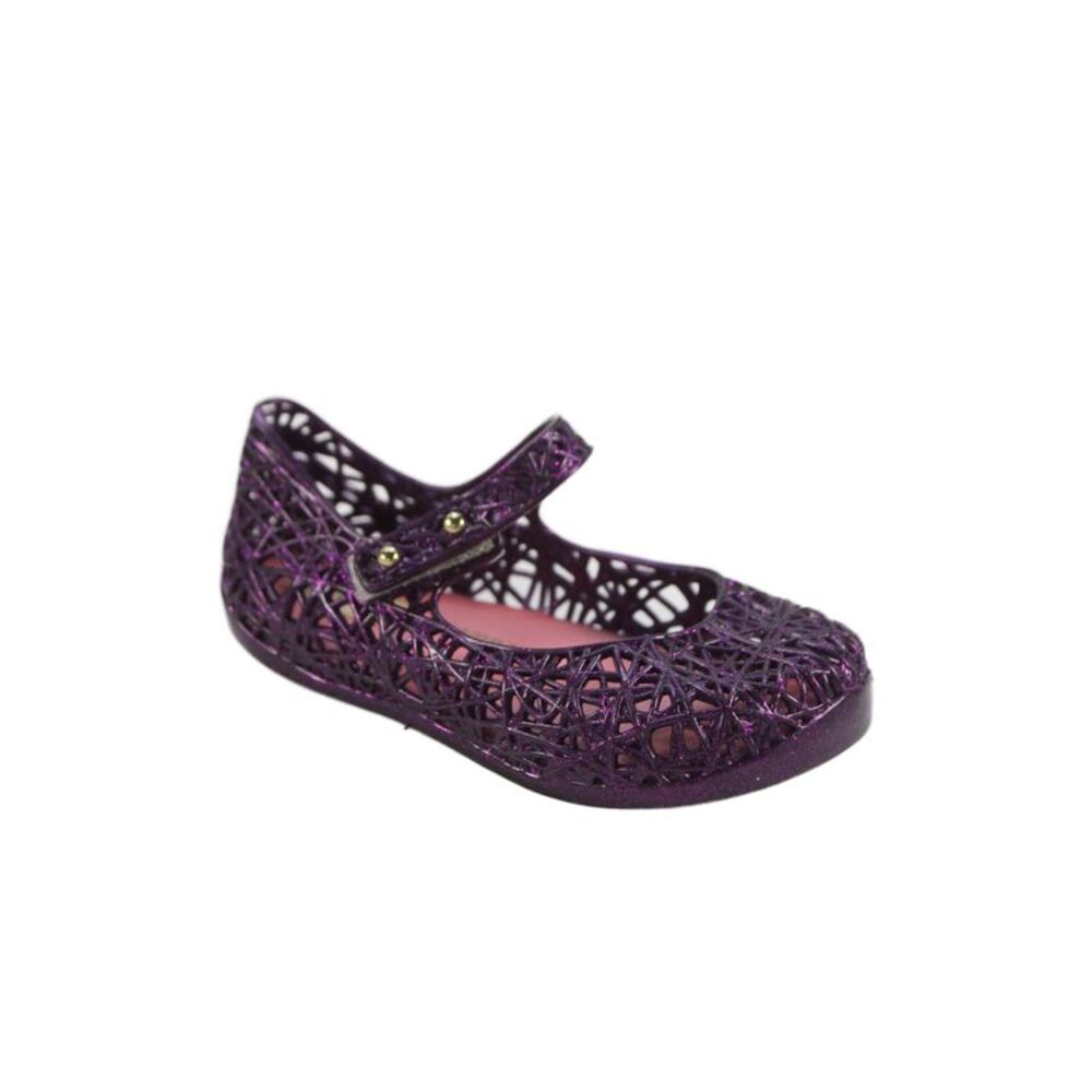 Mini Melissa x Campana Girls Metallic Rubber Mary Jane Ballet Flats Purple 7